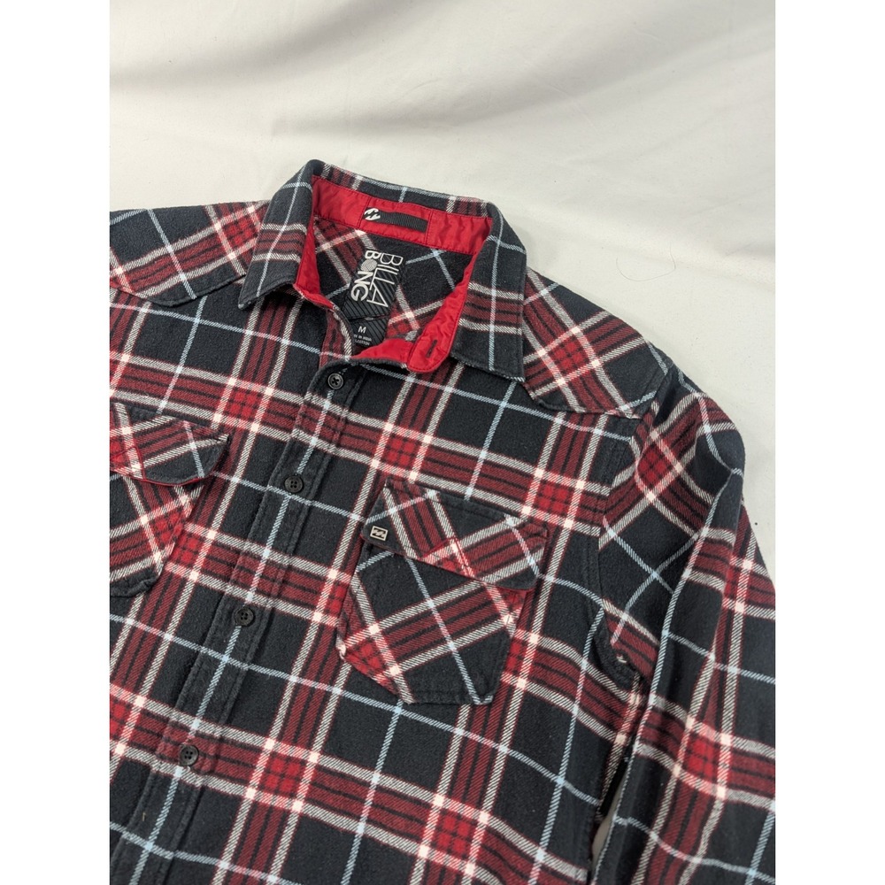 Billabong Heavy Flannel Shirt Medium Black Plaid Long Sleeve Button Up Pocket